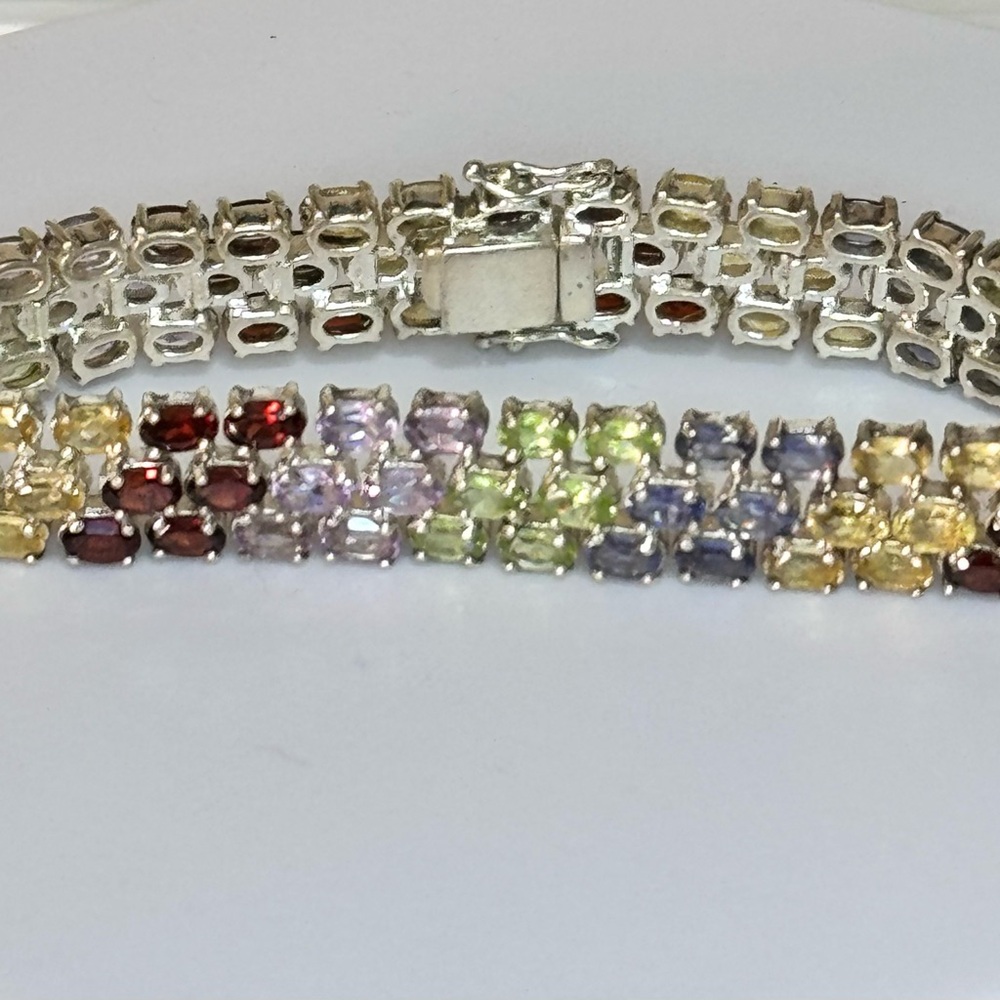 925 Multi Gemstone Triple Row Tennis Bracelet - Picture 3 of 9
